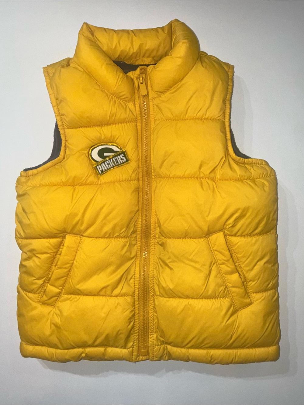 Old Navy Green Bay Packers Kids 5T Puffer Vest Fleece Lined NFL